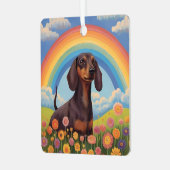 Dachshund Memorial Aangepaste hondennaam Rainbow B Metalen Ornament (Voorkant links)
