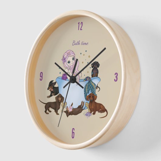 Dachshund Mermaid Bath Time Wall klok (Hoek)