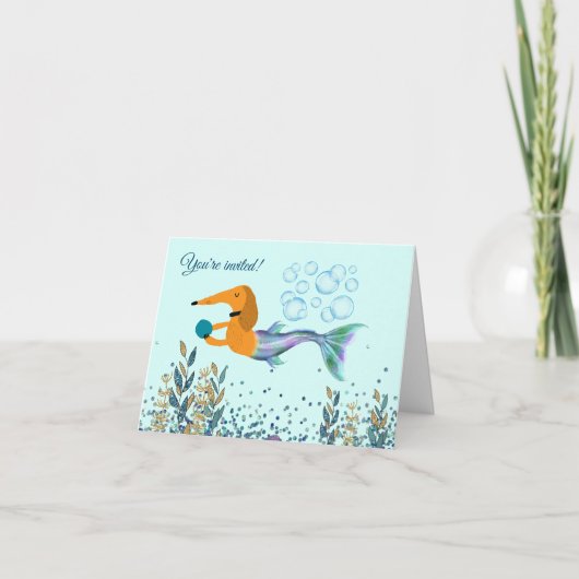 Dachshund Mermaid Pool Party-uitnodigingen zwemmen Kaart (Voorkant)