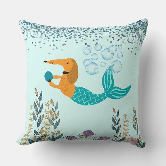 Dachshund Mermaid Sierkussen zwemmen (Voorkant)