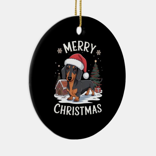 Dachshund Merry Christmas Classic T-Shirt Keramisch Ornament (Rechts)