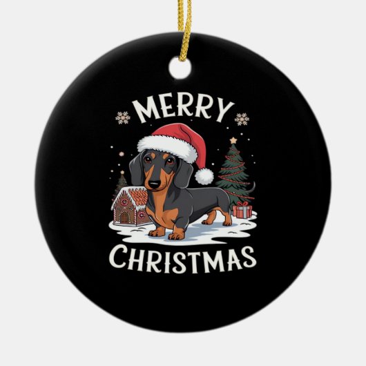 Dachshund Merry Christmas Classic T-Shirt Keramisch Ornament (Voorkant)