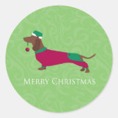 Dachshund - Merry kerstdesign Ronde Sticker (Voorkant)
