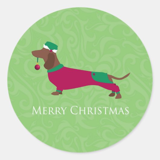 Dachshund - Merry kerstdesign Ronde Sticker (Voorkant)