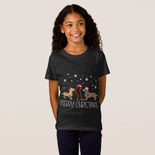 Dachshund Merry Kerstmis Pset Leopard Doxie T-shirt (Voorkant volledig)