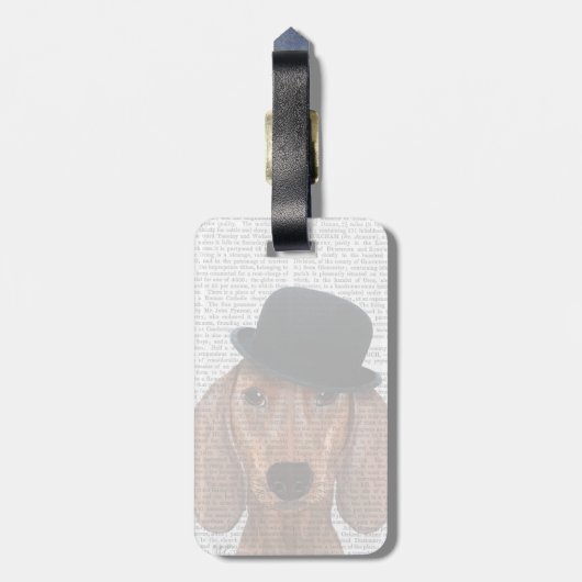 Dachshund met Black Bowler Pet Bagagelabel (Achterkant verticaal)