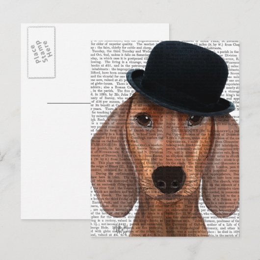 Dachshund met Black Bowler Pet Briefkaart (Voorkant / Achterkant)