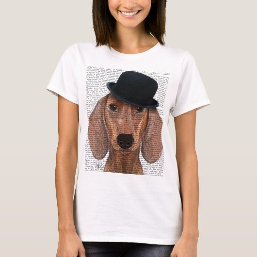 Dachshund met Black Bowler Pet T-shirt (Voorkant)