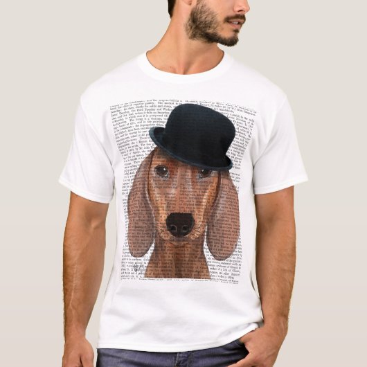 Dachshund met Black Bowler Pet T-shirt (Voorkant)