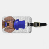Dachshund met blauw bovenhoofd en blauwe snor bagagelabel (Voorkant horizontaal)