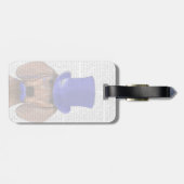 Dachshund met blauw bovenhoofd en blauwe snor bagagelabel (Achterkant horizontaal)