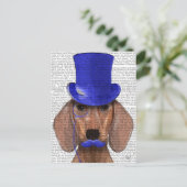 Dachshund met blauw bovenhoofd en blauwe snor briefkaart (Staand voorkant)