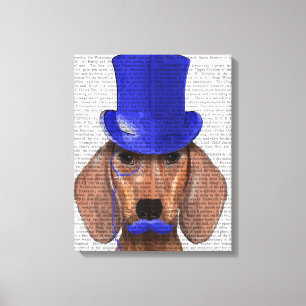 Dachshund met blauw bovenhoofd en blauwe snor canvas afdruk