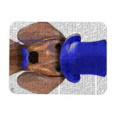 Dachshund met blauw bovenhoofd en blauwe snor magneet (Horizontaal)