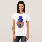 Dachshund met blauw bovenhoofd en blauwe snor t-shirt (Voorkant volledig)