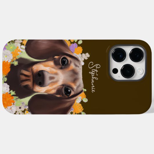 Dachshund met bloemen en naam Doxie Case-Mate iPhone Case (Achterkant (horizontaal))