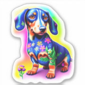 Dachshund met bloemetjes sticker (Voorkant)