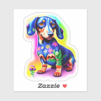 Dachshund met bloemetjes sticker
