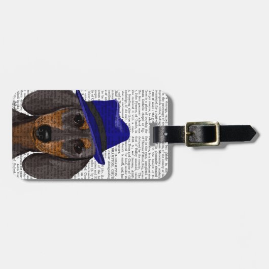 Dachshund met Blue Trilby Bagagelabel (Voorkant horizontaal)