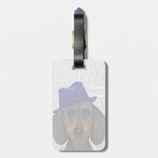 Dachshund met Blue Trilby Bagagelabel (Achterkant verticaal)