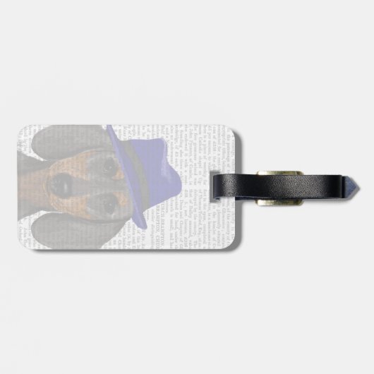 Dachshund met Blue Trilby Bagagelabel (Achterkant horizontaal)