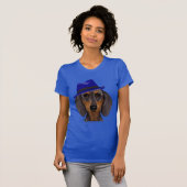 Dachshund met Blue Trilby T-shirt (Voorkant volledig)