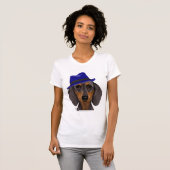 Dachshund met Blue Trilby T-shirt (Voorkant volledig)