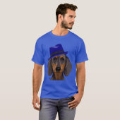 Dachshund met Blue Trilby T-shirt (Voorkant volledig)