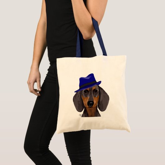 Dachshund met Blue Trilby Tote Bag (Voorkant (product))