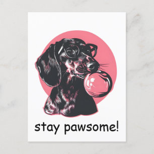Dachshund met bril en bubble gum gepersonaliseerd briefkaart