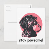 Dachshund met bril en bubble gum gepersonaliseerd briefkaart (Voorkant / Achterkant)