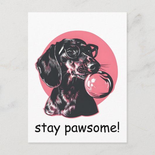 Dachshund met bril en bubble gum gepersonaliseerd briefkaart (Voorkant)