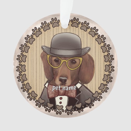 Dachshund met bril Ornament (voorkant)