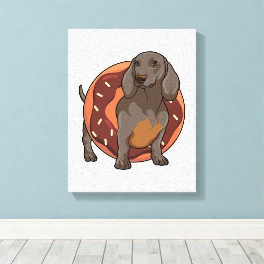 Dachshund met Donut Canvas Afdruk (Insitu (Houten vloer))