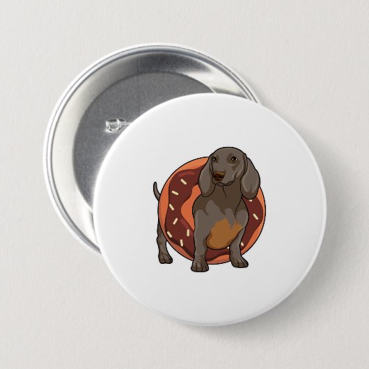 Dachshund met Donut Ronde Button 7,6 Cm (Voorkant /achterkant)