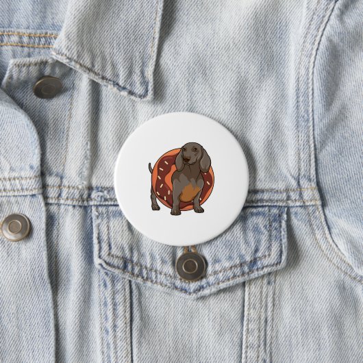 Dachshund met Donut Ronde Button 7,6 Cm (In situ)