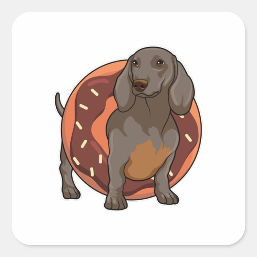 Dachshund met Donut Vierkante Sticker (Voorkant)