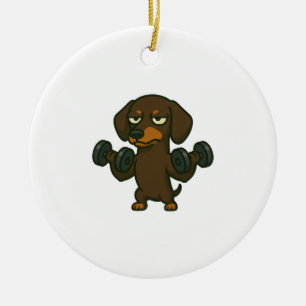 Dachshund met dumbbell fitness training biceps wo keramisch ornament