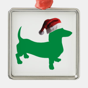 Dachshund met een Santa Hat Metalen Ornament