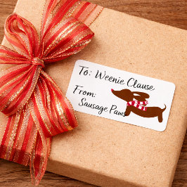 Dachshund met een warme sjaal Kerstcadeautags Etiket