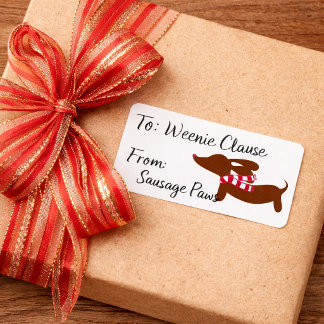 Dachshund met een warme sjaal Kerstcadeautags Etiket