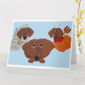 Dachshund met engel en duivel kaart (Gele Bloem)
