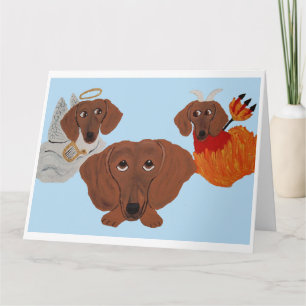 Dachshund met engel en duivel kaart