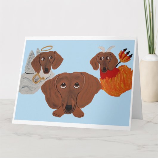 Dachshund met engel en duivel kaart (Voorkant)