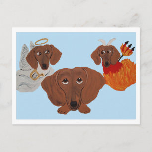 Dachshund met engel en duivel uitnodiging briefkaart