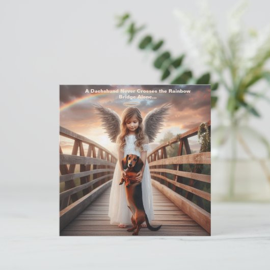 Dachshund met engel Regenboogbrug condoleancekaart Kaart (Staand voorkant)