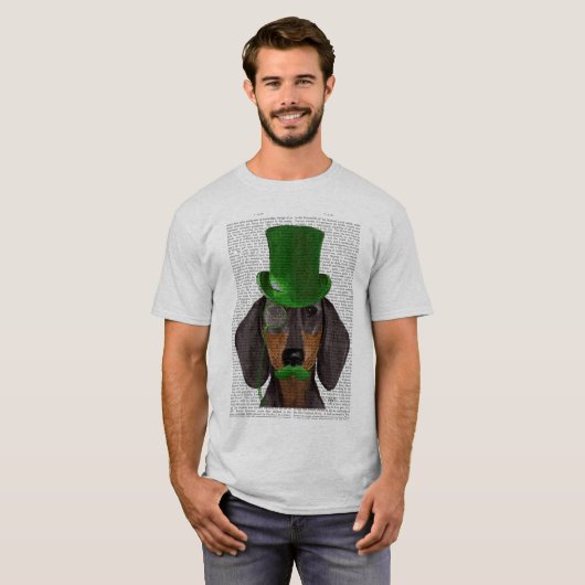 Dachshund met Green Top Hat Black Tan 2 (Voorkant volledig)