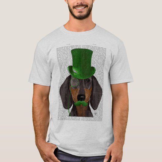 Dachshund met Green Top Hat Black Tan 2 (Voorkant)