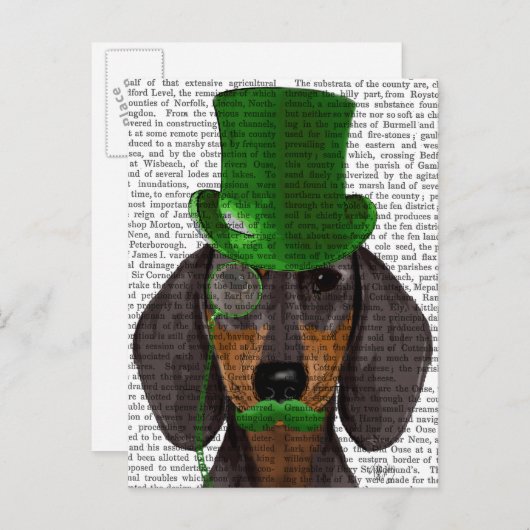 Dachshund met Green Top Hat Black Tan 2 Briefkaart (Voorkant / Achterkant)