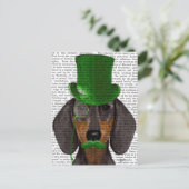 Dachshund met Green Top Hat Black Tan 2 Briefkaart (Staand voorkant)
